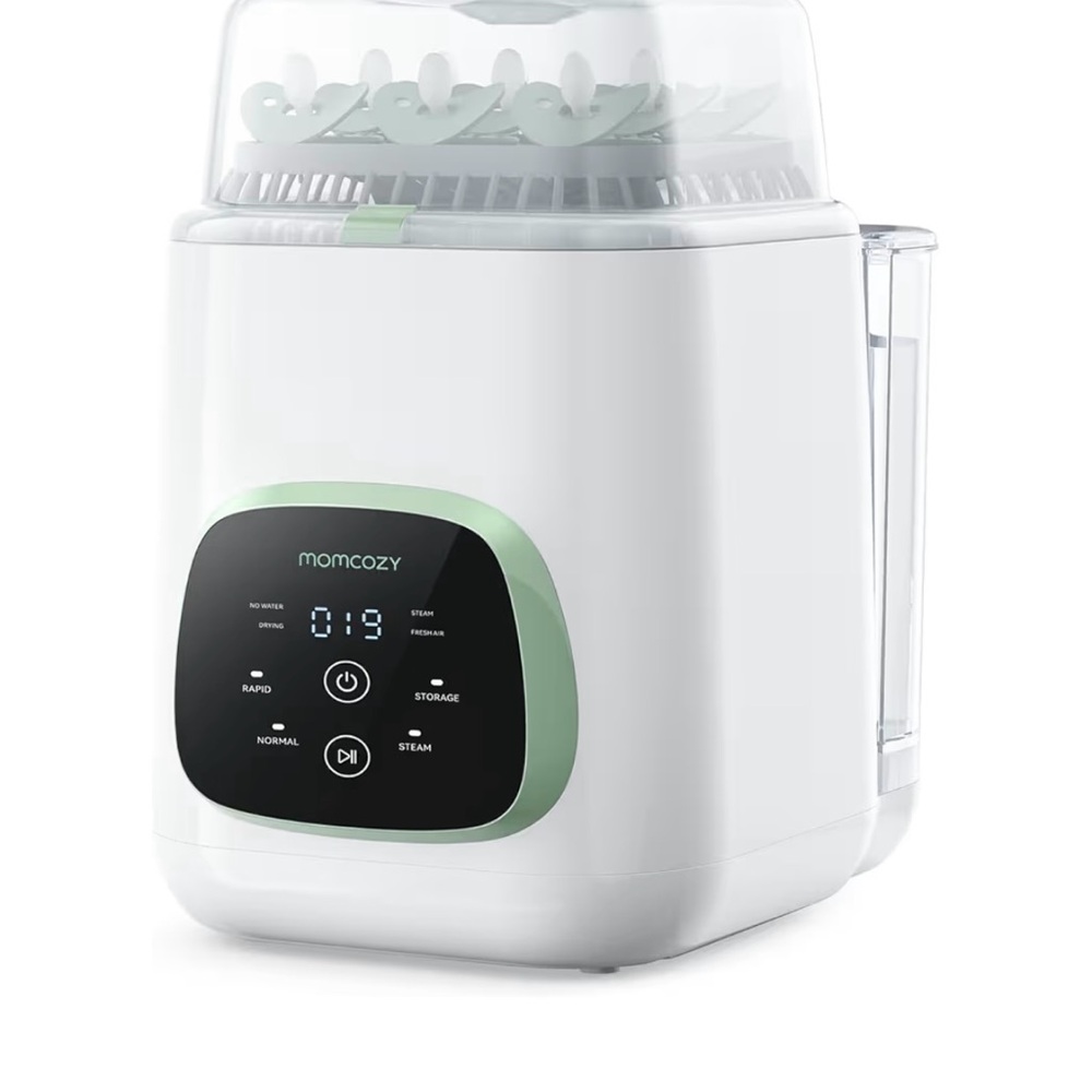 Momcozy Electric Baby Bottle Sterilizer & Dryer - White with Mint Accents